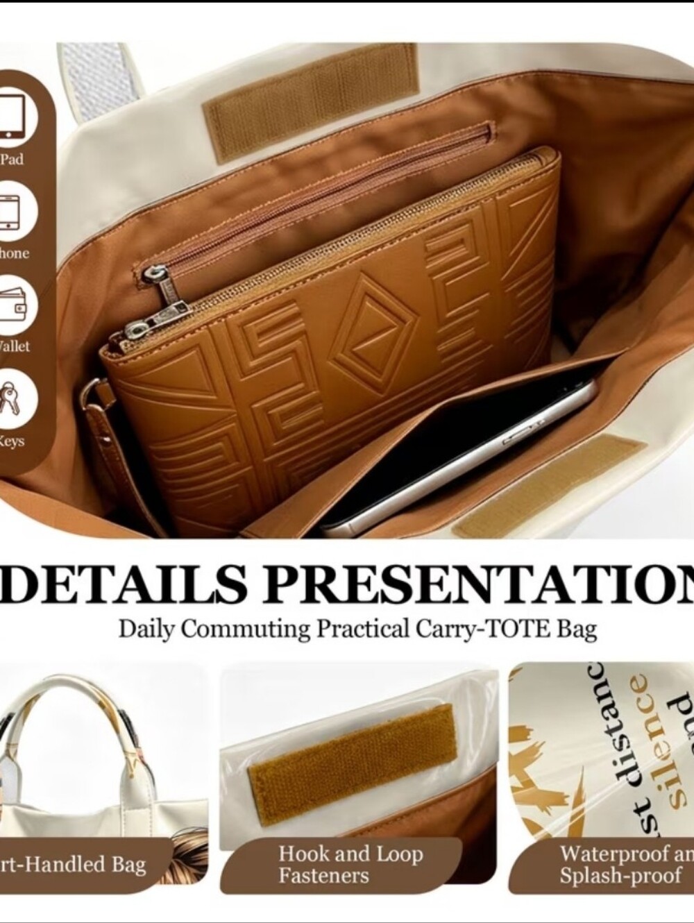Women No Drama Tote Bag Daily Commute Hand Bag - Picture 5 of 5